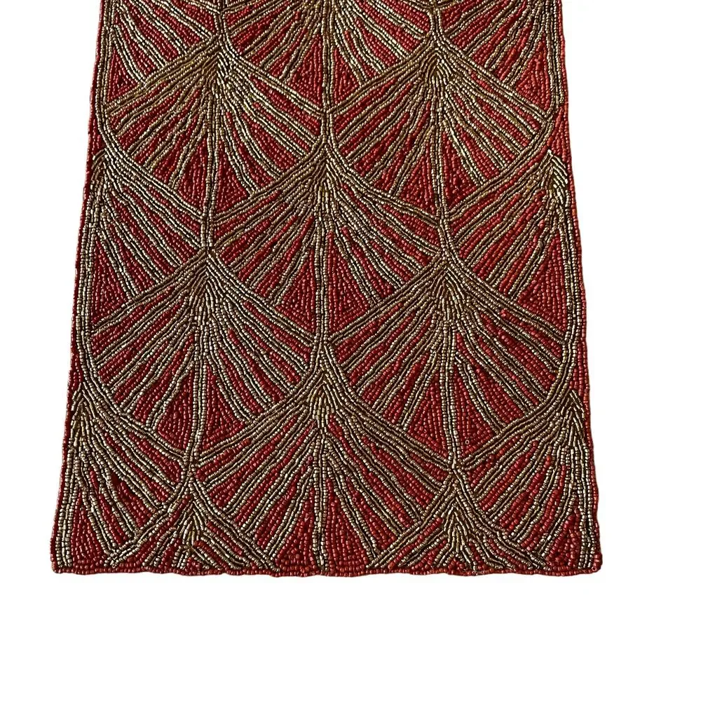 INDIA WORLD TRAVELER Hand Beaded 13x36 Table Runner Rust and Gold Fall Decor New
